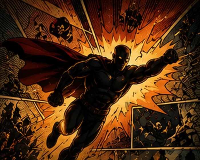 Gold-and-black comic hero artwork created with StorieVerse